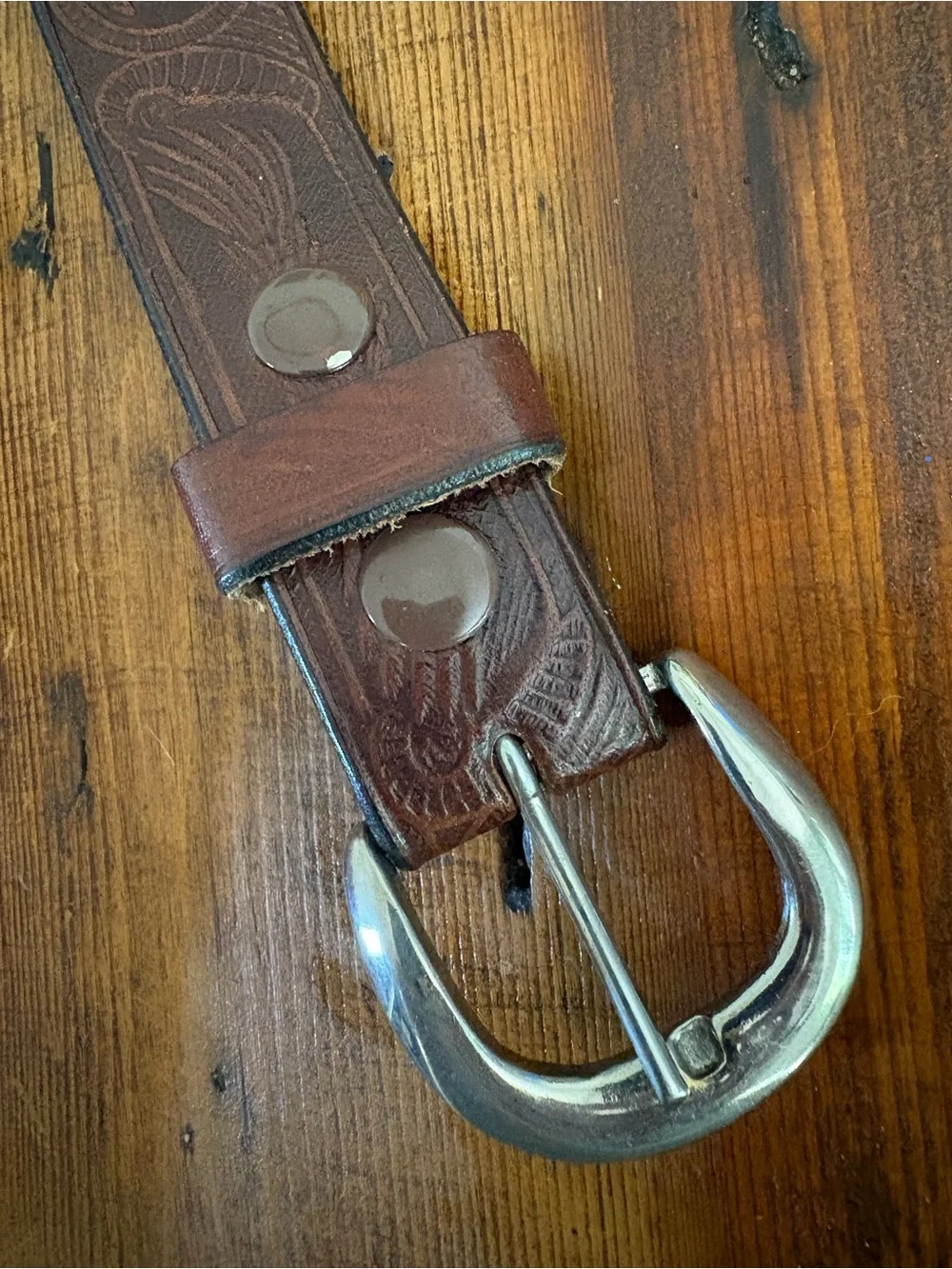 Vintage CL Handtooled Flying Eagle Western Patriotic Leather Belt Brown Sz 44